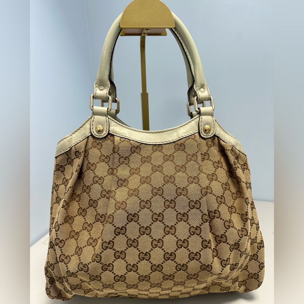 Gucci Handbag Sukey Large Canvas Tote Bag Leather Trim Beige - Picture 5 of 16